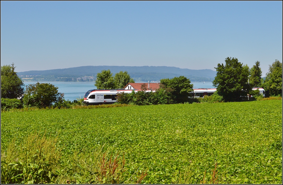 10 Jahre Seehas mit der SBB. Oder nennen wir es Encore...

Freien Blick auf den See gibt es fast nirgendswo, hier bei Allensback gibt es wenigstens ein Blickchen. Juni 2015.