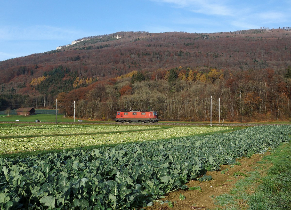 SBB: Re 4/4 II als Lokzug im solothurnischen Gäu am 16. November 2015.
Foto: Walter Ruetsch