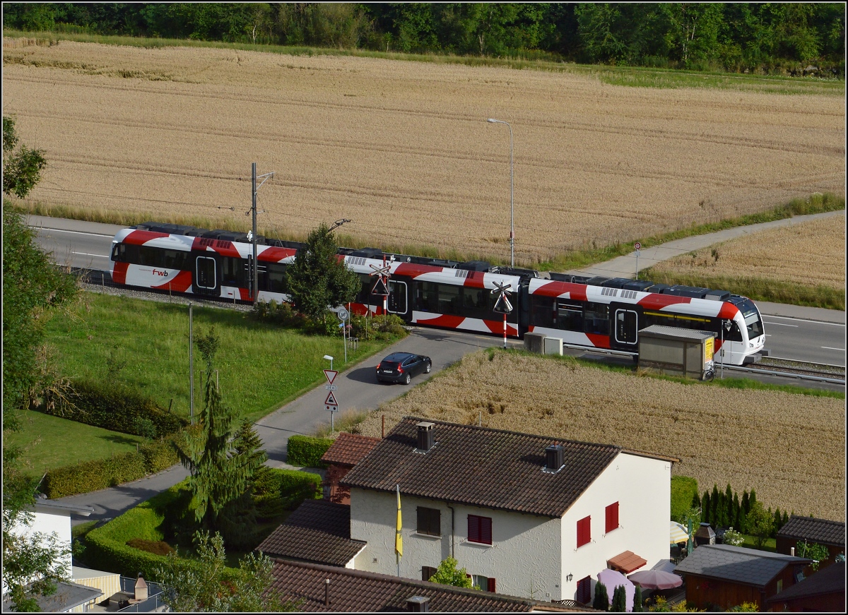 Triebwagen der Frauenfeld-Wil-Bahn ABe 4/8 bei L�dem. Juli 2014.
