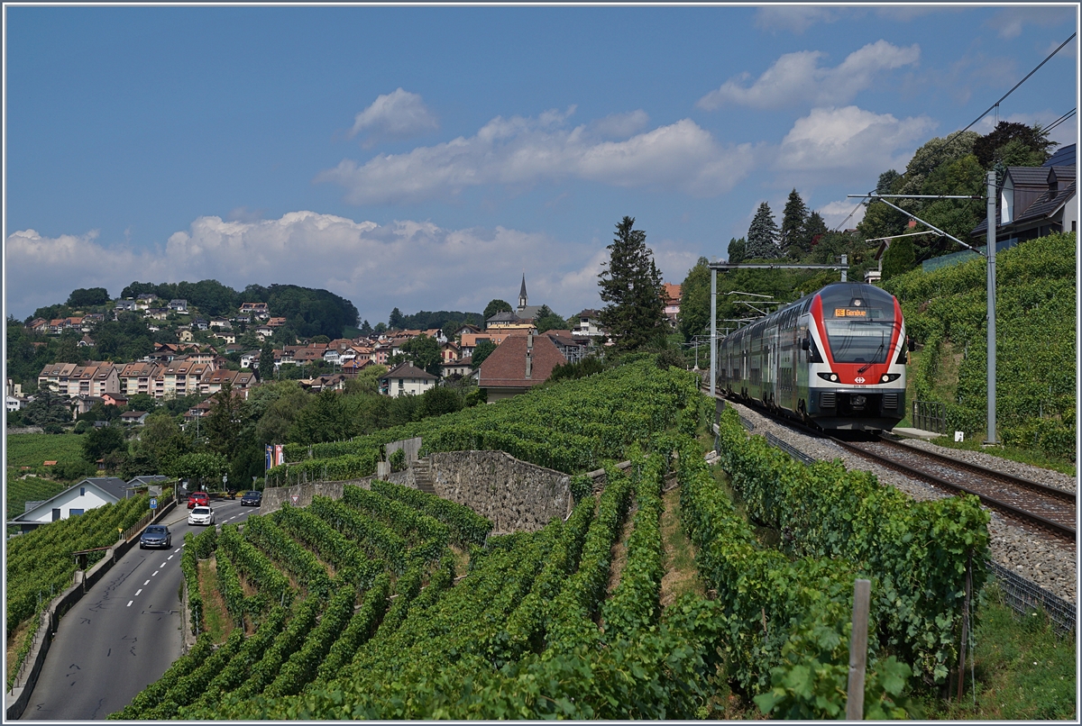 Unter dem Titel  Sommerfahrplan  wurde dem Publikum einschneidende Betriebsbeschränkungen schmackhaft gemacht, eine davon betraf die komplette Streckenerneuerung Puidoux - Lausanne auf der wichtigen Hauptstrecke Lausanne - Bern, so dass ein Ersatzkonzept mit Züge via  Train de Vignes  Strecke angeboten wurde. Die Züge Genève - Vevey - Fribourg wurden von KISS RABE 511 gefahren. 

Ein SBB RABe 511 kurz nach Chexbres Village auf der Fahrt nach Genève. 

10. Juli 2018