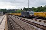 BR 193: Die 193 859 (X4E-859) trifft mit Aushubwagen von Stuttgart 21 am 18.