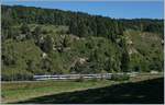 Der RE 18121 von Frasne nach Neuchâtel kurz nach Le Frambourg auf der Fahrt in Richtung Les Verrières.