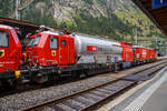 Der Erstfelder SBB L�sch- und Rettungszug 2014 „Uri“ der SBB Infrastruktur vom Depot Erstfeld (ein vierteiliger LRZ 2014) am 02 August 2019 beim Halt im Bahnhof G�schenen.