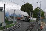 Kurz nach der Abfahrt des Riviera Belle Epoque Zuges kam der zweite Dampfzug angefahren, geführt von der LEB G 3/3 N° und unterstützt vom Rhb ABe 4/4 N° 35.