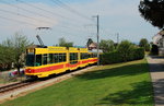 Kurz vor Fl�h ist der Be 4/8 der BLT am 08.08.2015 unterwegs.