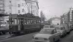 Die ehemalige Tramlinie 1 (Betriebseinstellung 11.Oktober 1965): Wagen 150 am Hirschengraben, von Westen kommend.