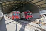 Der TRAVYS RBDe 567 174 (94 85 7567 174-8)  Fleurier  und der TRAVYS RBDe 560 384-0 (RBDe 560 DO TR 94 85 7560 384-0 CH-TVYS)  Lac de Brenet  warten in Le Brassus auf ihre Abfahrt nach Vallorbe.