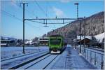 Der BLS RABe 525 029 (NINA), unterwegs als RE 4365 von Bern nach Luzern wartet in Trubschachen auf den Gegenzug.