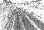 Im großen Einschnitt zu drei Tunnels -    Gleisanlagen und Überwerfungen südlich des Bahnhofes Zürich-Oerlikon.