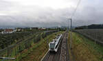 An der ehemaligen BT-Strecke Romanshorn - St.Gallen: Thurbo GTW 2/8 764 auf flotter Fahrt Richtung St.Gallen.
