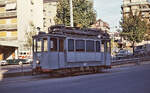 Ueberfuhr von der LEB in Lausanne Chauderon zur Umladestelle in Sébeillon: Tramwagen 407 für Ueberfuhrfahrten von Lausanne Chauderon LEB hinunter nach Lausanne Sébeillon. Der Wagen fuhr  einst in Zürich als Nr. 1177. Chauderon, 16.Oktober 1967 
