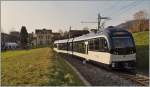 Der CEV MVR SURF (S�rie Unifi�e Romande pour R�seau Ferr� m�trique) GTW ABe 2/6 4501  St-L�gier  erreicht sein Ziel St-L�gier Gare, wo er in der Folge eingeweiht wird.