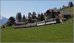 Kurz vor Les Avants ist diese GDe 4/4 der MOB mit ihrem Goldenpass Classic 3126 unterwegs.