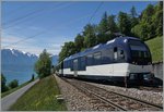 Der ABe 4/4 9303 und Be 9203 (Serie 9000)  Alpina  mit einem Mittelwagen unternehmen Testfahrten.