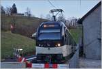 Am Prellbock von Montbovon wartet der MOB  Alpina  Be 4/4 9204 auf die Abfahrt Richtung Montreux.