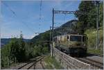 Die MOB GDe 4/4 6003 erreicht mit ihrem Panoramic Express 2123 von Zweisimmen nach Montreux den Bahnhof von Chamby, links im Bild die Strecke nach Blonay.