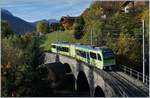 Der neue AOMC TPC GTW Beh 2/6 543 auf der Pont de Chemex auf seiner Fahrt Richtung Aigle.