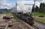 Doppeltraktionsfahrt von La Traction mit den portugiesischen Dampfloks G 2/3 + 3/3 E 206 und G 2x 2/2 E 164 im August 2016.
