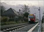 Als S51 ist der  der Meterspurige TPF ABe 2/4 - B - Be 2/4 N° 105 kurz vor Bulle auf dem Dreischienen Gleis auf der Fahrt nach Palézieux. 

22. Dez. 2022 