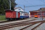 ASm/BTI: Zusammentreffen von BRe 4/4 516, G 584 und Tm 542 vor dem Depot T�uffelen am 20.