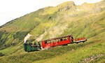 Die einstige Wengernalpbahn-Lok, heute Nr.5, im Abstieg in der Chuemaad.