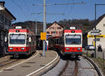 WB/BLT: Planmässige Zugskreuzung mit den BDe 4/4 15 und 13 in Hölstein am 1.
