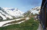 Dampfbahn Furka Bergstrecke: Hinter der Lok 2 geht es bergwärts von Realp zur damaligen Endstation Furka.