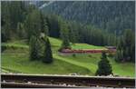 EINE RhB Ge 4/4 I mit einem Reisezug ist ja schon ziemlich selten - aber geich ZWEI...

Der Albula Schnellzug RE 1145 Chur - St.Moritz f�hrt nicht nur die Stammkopossition von vier  B  einem  D  und zwei  A , sondern auch noch die GEX Wagengruppen des Glacier Expresse 900 von Zermatt. So hatten die beiden RhB Ge 4/4 I 603 und 602 mit ihren dreizehn Wagen Anh�ngelast reichlich zu tun.

Bei Berg�n Bravuogn, den 11. September 2016c 