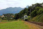 An der Rampe nach Uetendorf hinunter (Gürbetalbahn): Hier verkehren keine MUTZ-Doppelstockzüge (als S3/31 verkehren diese nur Biel - Belp).