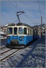 Der ABDe 8/8 4002  Vaud  der MOB auf der B-C kurz nach Blonay als saisonaler Extrazug von Vevey nach Château d'Oex für Schulklassen von Vevey.