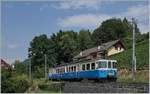 Der MOB ABDe 8/8  Fribourg  auf seiner Fahrt Richtung Montreux kurz vor Planchamp.